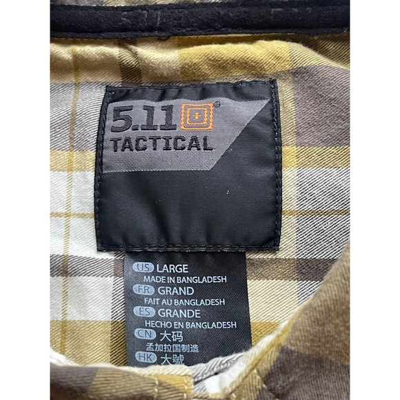 5.11 Tactical Men's Plaid Long Sleeve Cotton Snap Shirt Large Brown Green Large - Picture 5 of 8